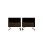 Manhattan Comfort - Rockefeller Table de Nuit 1 Tiroir Style Mid-Century Modern 51 cm - Marron - Lot de 2-Table de chevet 2 pièces style milieu du siècle pour chambre et salon