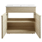 Modway - Render 36" Faux travertin Meuble de salle de bain avec lavabo - Blanc-Portes à lattes à fermeture douce