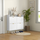 HOMCOM - Armoire à chaussures mince avec 4 tiroirs rabattables et étagères réglables - blanc-Plateau supérieur plat pour un espace d'exposition et de rangement supplémentaire 