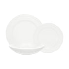 Casa Domani - Service de dîner Florence White 12 pièces-En porcelaine avec un motif délicat en relief sur un profil festonné.