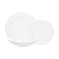 Casa Domani - Service de dîner Florence White 12 pièces-En porcelaine avec un motif délicat en relief sur un profil festonné.