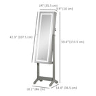 HOMCOM - Coffret à bijoux miroir verrouillable avec lumière led - 18 po L x 14,25 po l x 59,75 po H - gris-Fermeture magnétique sur la porte du miroir pour une ouverture et une fermeture faciles 