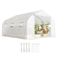 Outsunny - Serre de jardin tunnel portable à entrée piétonne 14,5 pi x 10 pi x 6,6 pi-Le cadre en tube d'acier galvanisé offre une grande stabilité et un bon soutien à la serre  
