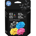 HP - Cartouches d'encre 63/65 XL à rendement standard, B87FDAN - Noir/Tricolore - Lot de 2-Combo comprenant une cartouche noire XL et une tricolore