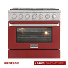 Kucht - 36 po Série KDF Cuisinière Pro Style au gaz naturel - Acier inoxydable/Rouge-La cuisinière à gaz à 6 brûleurs comprend un brûleur double de 20 000 BTU avec mode mijotage, un brûleur de 15 000 BTU, un brûleur de 12 000 BTU, deux brûleurs de 9 000 BTU et un brûleur de 6 000 BTU