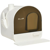 PawHut - boîte à litière pour chat avec couvercle, bac amovible, pelle, filtre - blanc-Offre un espace privé pour que votre chat utilise la litière 