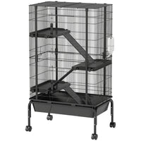 PawHut - Cage pour furet 47 po H - grande cage à cochons d’Inde à 4 niveaux avec roulettes-Conception à quatre niveaux offrant un espace de vie spacieux pour vos petits animaux 