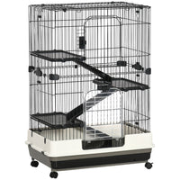 PawHut - Cage à 4 niveaux pour lapin, cochon d’Inde, furet, 45 po H, bac amovible - noir-Idéal pour les petits animaux de grande taille tels que les lapins, les visons de compagnie, les chinchillas, etc. 