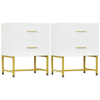 HOMCOM - Tables de chevet modernes avec 2 tiroirs et panneaux cannelés - blanc - lot de 2-Ensemble de deux offrant une installation polyvalente dans plusieurs pièces 