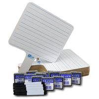 Flipside Products Lot de 12 tablettes effaçables à sec rectangulaires double face, stylos et gommes-Idéal pour des leçons et des jeux à réponse rapide