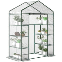 Outsunny - Serre mini à 3 niveaux avec 4 étagères - porte à enrouler et housse résistante aux intempéries - vert-Une excellente solution pour prolonger votre saison de culture et protéger les plantes des températures extérieures extrêmes  
