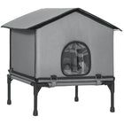 PawHut - Maison pour chat d’extérieur, isolée et imperméable avec base surélevée - gris-Offre une protection toutes saisons grâce à un tissu Oxford isolé 
