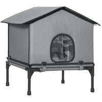 PawHut - Maison pour chat d’extérieur, isolée et imperméable avec base surélevée - gris-Offre une protection toutes saisons grâce à un tissu Oxford isolé 
