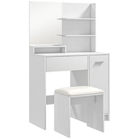HOMCOM - Coiffeuse avec tabouret - 31,5 po L x 15,7 po l x 52 po H - blanc-La coiffeuse comprend un miroir sans cuivre pour des reflets sans distorsion 