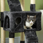 PawHut - Arbre à chat 68 po, tour condo grande à plusieurs niveaux - gris-Comprend 3 jouets pompons suspendus en forme de souris 