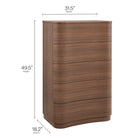 Modway - Mirae 5 tiroirs Commode courbe, Chêne brun brossé-Façades de tiroirs sculptées et courbées