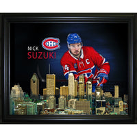 Nick Suzuki 16x20 Skyline impression Montreal Canadiens - Impression encadree - 20" x 16"-Qualité supérieure - virtual frames