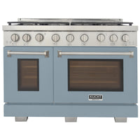 Kucht - 48 po Série KFX-X style professionnel au gaz naturel - Acier inoxydable/Bleu pâle-Nouveaux brûleurs true simmer pour une cuisson délicate à basse température