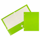 JAM Paper - Dossiers scolaires laminés brillants à 3 trous et à deux pochettes - vert lime - Paquet de 6-Dossiers de projet brillants à 3 trous l Couleur : vert lime