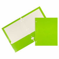 JAM Paper - Dossiers scolaires laminés brillants à 3 trous et à deux pochettes - vert lime - Paquet de 6-Dossiers de projet brillants à 3 trous l Couleur : vert lime