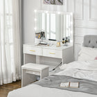 HOMCOM - Coiffeuse avec miroir et lumières - 31,5 po L x 15 po l x 53,1 po H - blanc-Grand plateau et deux tiroirs offrent un espace de rangement généreux 