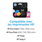 HP - Cartouche d'encre d'origine, tricolore 64 (N9J89AN#140)-Rendement de pages : 165