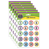 Teacher Created Resources - Autocollants numéros à pois, 120 par paquet, 6 paquets-Autocollants d’environ 1 po de diamètre