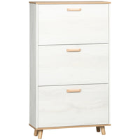HOMCOM - Armoire de rangement pour chaussures pour 12 paires avec tiroirs basculants - blanc-La structure en panneau de particules avec des pieds en bois de pin le rend robuste et solide
