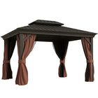 Outsunny - Tonnelle d'extérieur à toit rigide 10' x 12' - marron-Gazebo robuste pour le patio, l'arrière-cour, le jardin, le parc, etc 