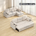 HOMCOM - Canapé-lit gigogne avec ports USB et rangement pour chaise longue - beige-Coussins épais en mousse haute densité, tissu respirant aspect lin et deux coussins décoratifs pour un confort durable 