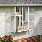 PawHut - Catio extérieur pour fenêtre pour 2 à 3 grands chats - blanc - 63,8 po L x 19,7 po l x 60,6 po H-Le filet de sécurité protège les chats des véhicules et des prédateurs à l’extérieur 