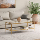 Hudson&Canal - Table basse rectangulaire Hera 45"L avec étagère miroir - Laiton-Nettoyer avec un chiffon doux et sec, sans produits chimiques agressifs ni produits de nettoyage abrasifs