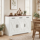 HOMCOM - Buffet de style ferme 43 po, meuble de rangement pour téléviseurs jusqu’à 50 po avec portes de grange - blanc-Les étagères réglables personnalisent l'espace pour des objets de différentes tailles 