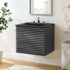 Modway - Render Support mural de 24" Vanette de salle de bain - Noir charbon-Coiffeuse à grains de noyer