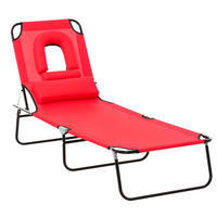 Outsunny - Chaise longue d’extérieur réglable avec ouverture pour le visage et coussin - rouge-Convient aux parcs extérieurs, jardins, patios, bords de piscine, vérandas, plages, et plus encore