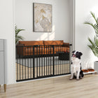 PawHut - Barrière pour animaux de compagnie de 74 à 147 cm de large avec porte, barrière pour chien d'intérieur-Fabriqué en métal traité par pulvérisation pour plus de solidité et de durabilité
