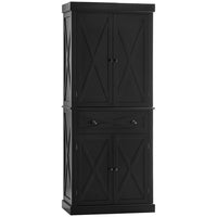 HOMCOM - Buffet de cuisine autoportant avec 4 portes - noir-L'étagère à 6 niveaux avec tiroir offre suffisamment d'espace pour ranger la vaisselle, les ustensiles de cuisine, les appareils électroménagers et les produits secs 