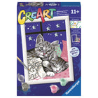 Ravensburger - CreArt peinture par numéros Sleepy Kitties-Comprend 1 tableau de peinture épaisse pré-imprimé ; peintures acryliques inodores à base d'eau en pots refermables ; 1 pinceau à pointe fine durable ; 1 palette porte-peinture ; une fiche guide facile à suivre ; et un cadre