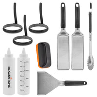Blackstone - Ensemble d’accessoires essentiels pour plaque chauffante – 11 pièces-Deux spatules en acier inoxydable/plastique avec cou renforcé courbé