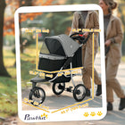 PawHut - Poussette pour animaux avec 3 roues pour petits et moyens chiens, gris-2 laisses de sécurité à l'intérieur pour garder votre animal bien attaché 