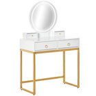 HOMCOM - Coiffeuse avec miroir rond - 31,5 po L x 15,7 po l x 52 po H - blanc-Coiffeuse élégante et tendance avec un tabouret rembourré 