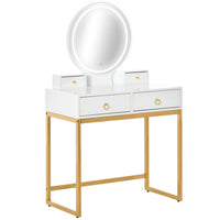 HOMCOM - Coiffeuse avec miroir rond - 31,5 po L x 15,7 po l x 52 po H - blanc-Coiffeuse élégante et tendance avec un tabouret rembourré 