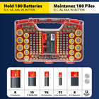 Battery Daddy - Organisateur et étui de rangement pour 180 piles avec testeur - Rouge-Design élégant et compact: Battery Daddy utilise les deux côtés pour stocker tous les types de batteries différentes. Contient 78 AA, 64 AAA, 8 9 volts, 10 Cs, 12 piles bouton et 8 D. Se range facilement dans n'importe quel tiroir