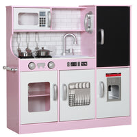 Qaba - Cuisine de jeu pour enfants avec tableau noir, machine à glaçons - rose-Tableau noir pour écrire le menu stimule la créativité dans la planification des repas 