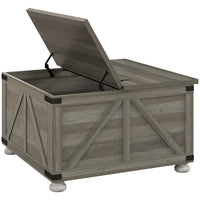 HOMCOM - Table basse avec rangement caché à dessus rabattable - gris vieilli-Style ferme avec panneaux de grange adapté au salon, au bureau ou à l'appartement