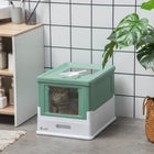 PawHut - Bac à litière fermé pour chat avec pelle, plateau, entrée par le dessus, pliable - vert-Couvercle facile à retirer avec des boucles latérales pour un accès lors du nettoyage 