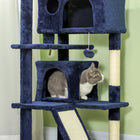 PawHut - Arbre à chat 54 po avec poteaux à griffer, condos - bleu foncé-Des niches et un lit offrent une cachette douillette pour les siestes 