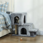 PawHut - Escalier pour chat, escalier pour animal à 4 marches avec poteaux à griffer - gris-Recouvert de tissu pelucheux pour protéger les pattes sensibles de votre animal 