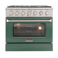 Kucht - 36 po Série KNG Cuisinière Pro Style au gaz naturel - Acier inoxydable/Vert-Cuisez et pâtissez comme un pro grâce au four à convection extra-grand offrant une capacité de 4,2 pi³, une configuration à cinq grilles et une vaste fenêtre d’observation