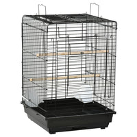 PawHut - Cage à oiseaux 23 po H avec toit de jeu ouvert et perchoir avec bol d’alimentation - noir-La cage interactive encourage l'activité physique et stimule mentalement votre perruche 